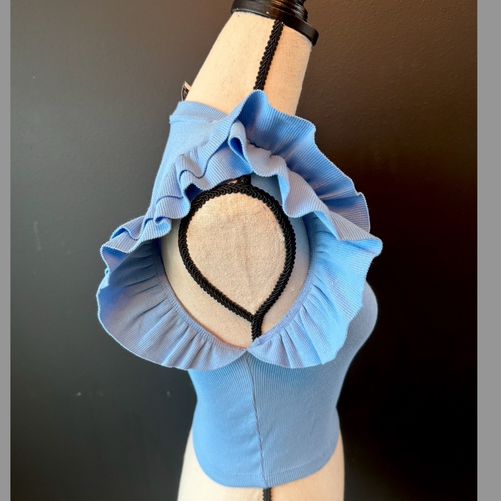 ZARA Blue Ruffle Sleeve Top - Picture 6 of 8